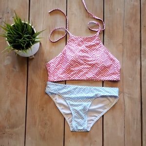 Super fun Bohemian pink & blue bikini